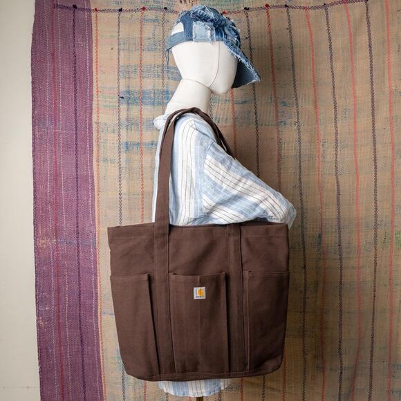 Upcycled handmade brown carhartt canvas tote bag - Picture 2 of 7